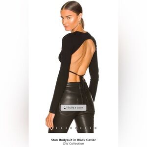 OW Collection Stan Open-Back Long Sleeve Bodysuit in Black Caviar